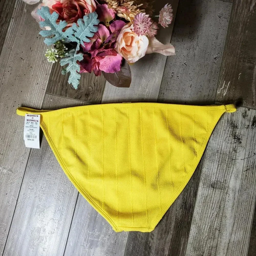 NWT Juniors' Ninety-Nine° Meadow Lark Crinkle Ribbed Swim Bottoms Size XXL